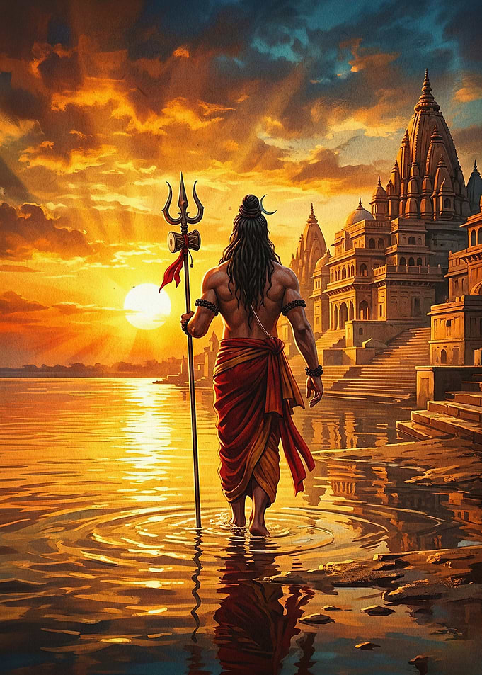 Shiva Deity Sunset Temple Art