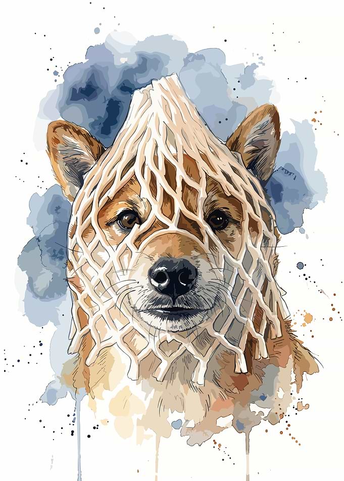 Shiba Inu Wearing a Net