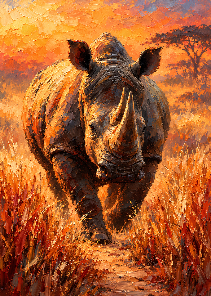 Impasto Oil Painting of a Rhino