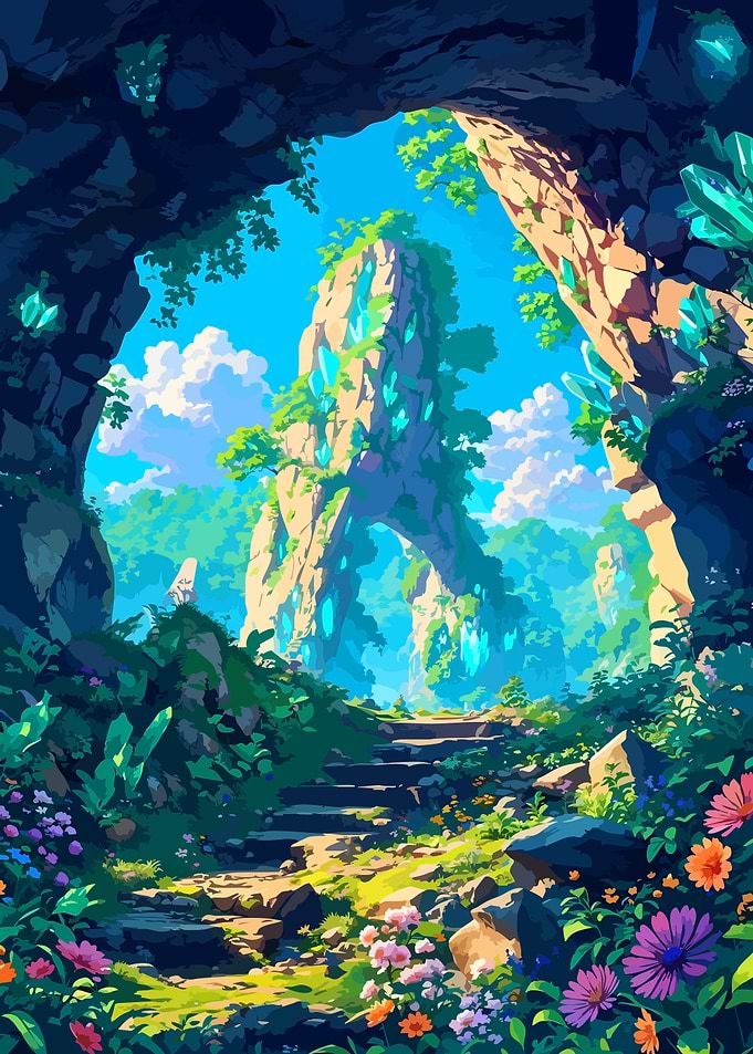 Fantasy Cave Opening to Crystal Mountain