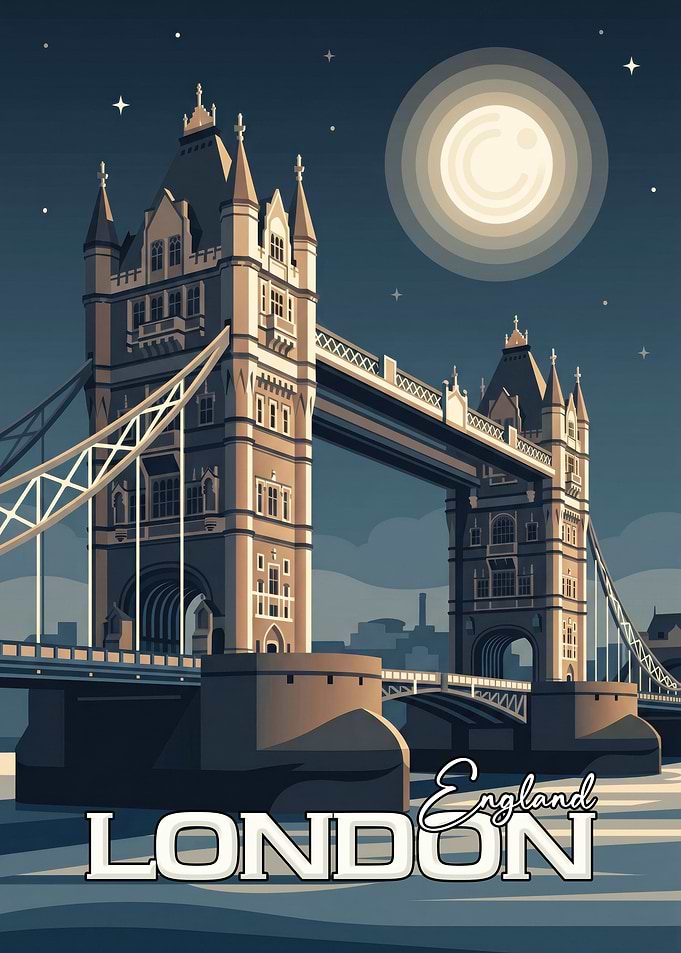 London Tower Bridge Night Poster