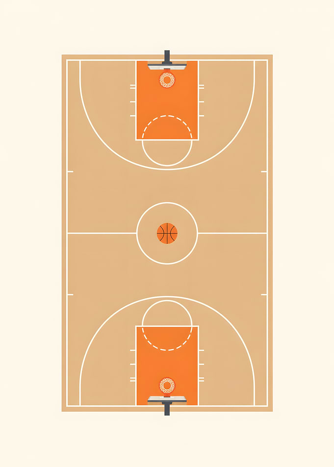 Basketball Court Aerial Minimal Sport Print