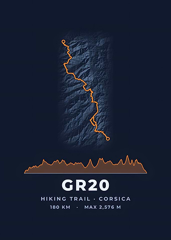 GR20 Hiking Trail Map Midnight Blue Print