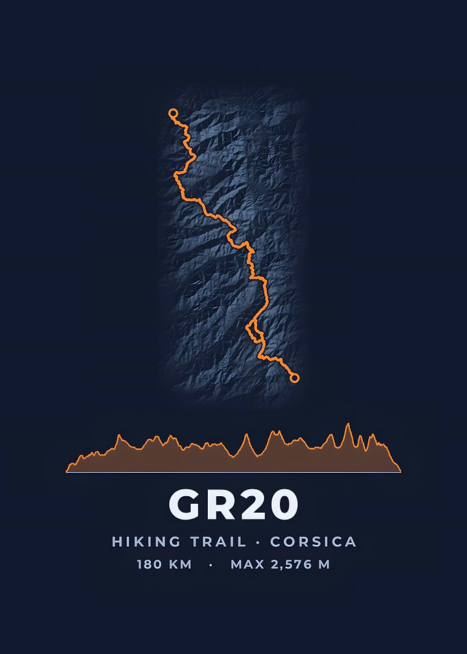 GR20 Hiking Trail Map Midnight Blue Print