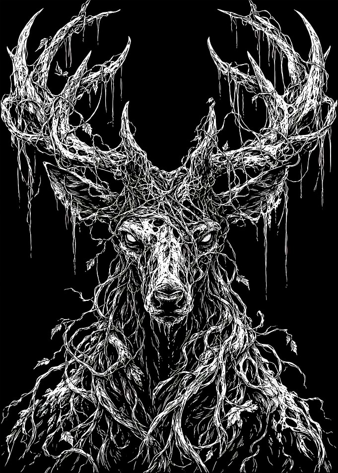 Dark Forest Spirit Deer Illustration