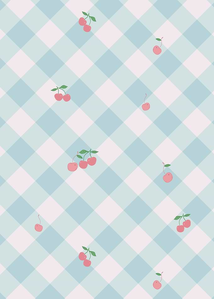 Cute Cherry Pattern on Gingham Background
