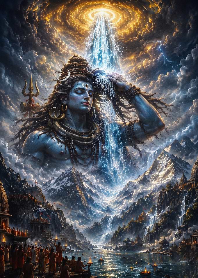 Lord Shiva Divine Waterfall Art