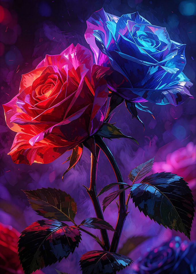Neon Red and Blue Roses