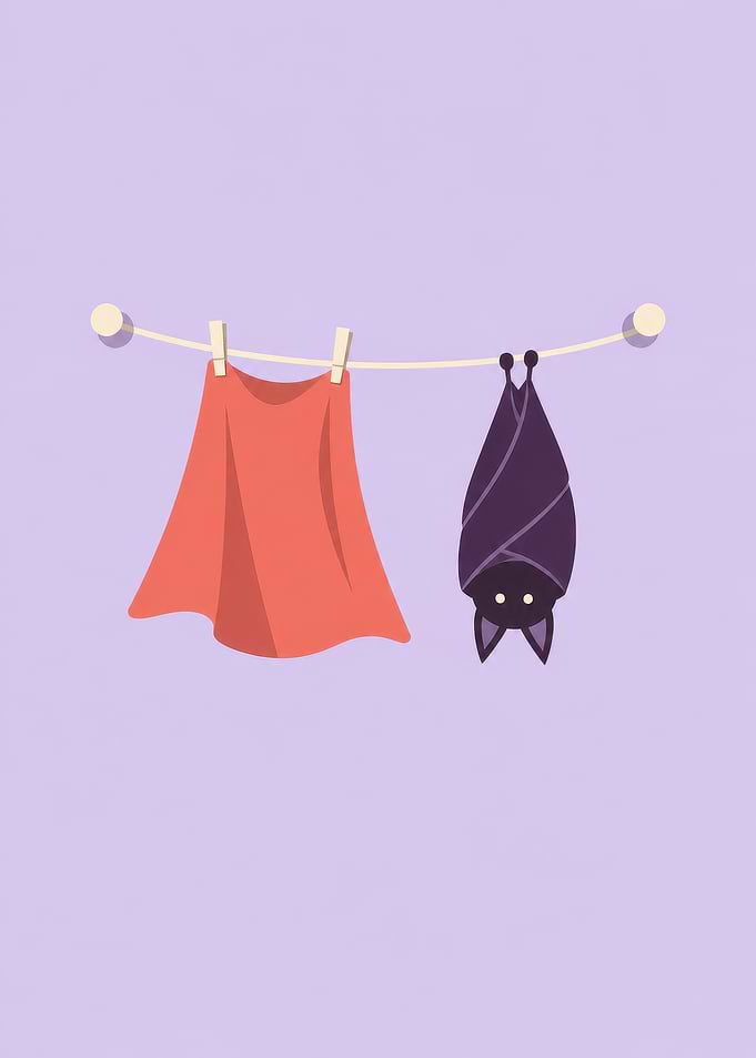 Cute Bat Hanging on Clothesline