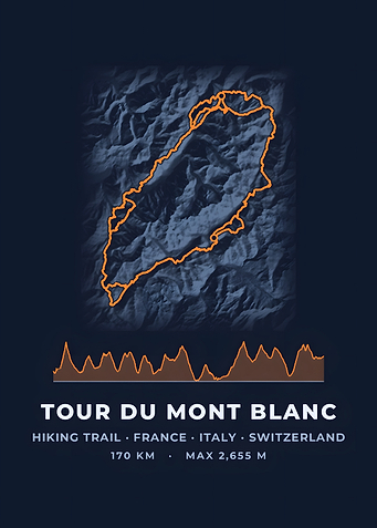 Tour Du Mont Blanc Hiking Trail Map Midnight Blue Print