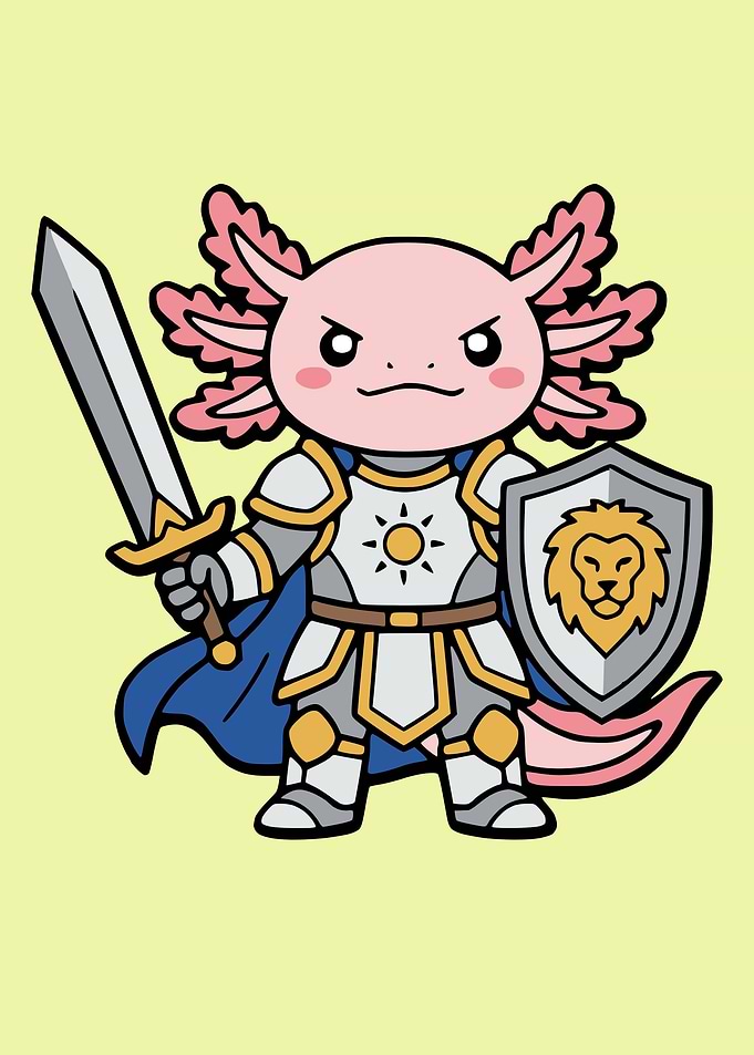Cute Axolotl Knight Warrior