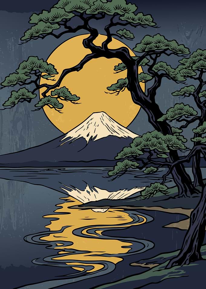 Mount Fuji and Pine Tree Art