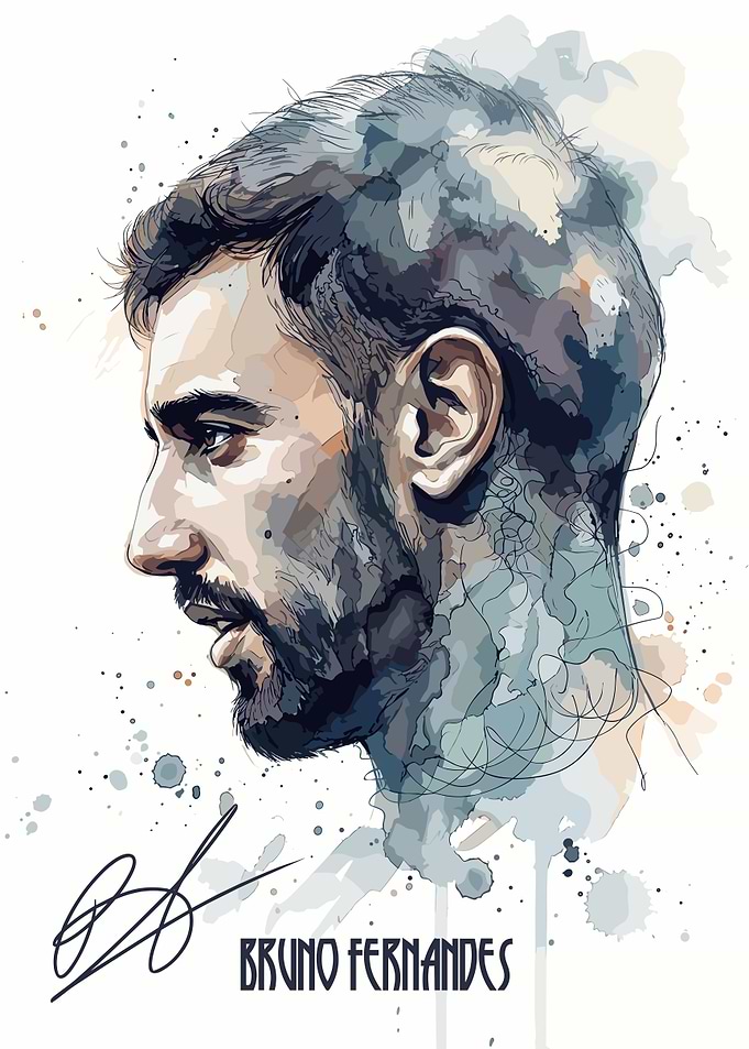 Bruno Fernandes Watercolor Portrait Art