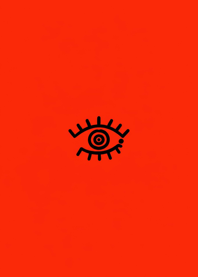 Minimalist Eye Icon on Red Background