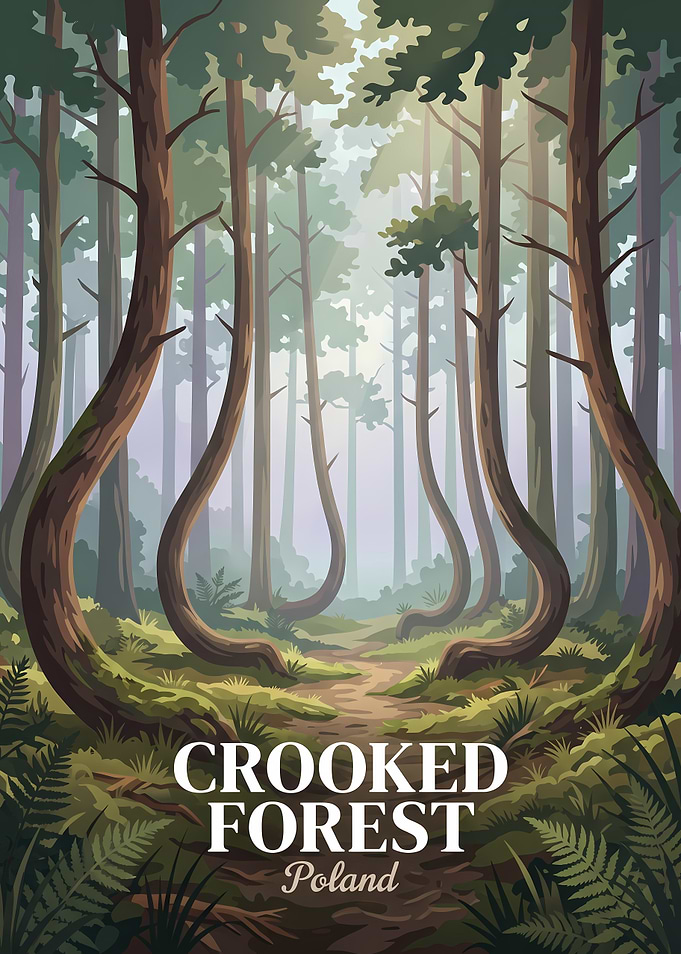 Crooked Forest Poland Travel Poster