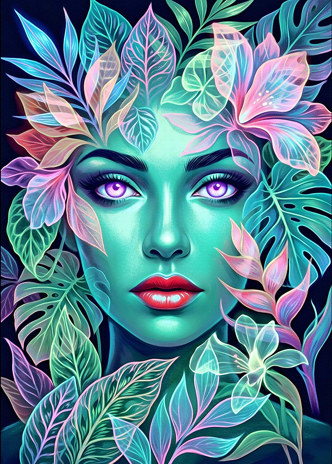 Neon Floral Goddess Portrait