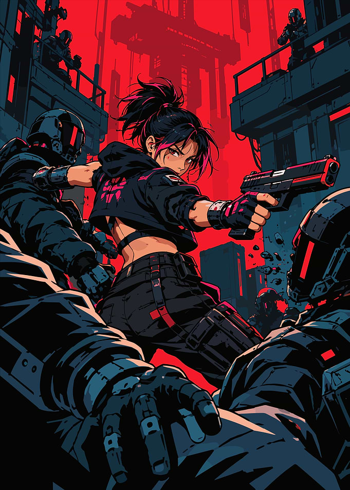 Action Scene with Female Mercenary