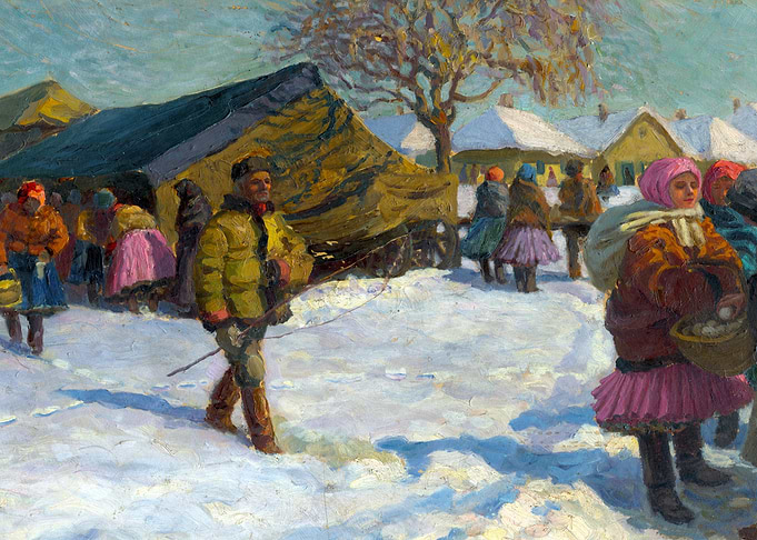 In the Village in Winter by Jozef Theodor Mousson Snow Landscape Painting