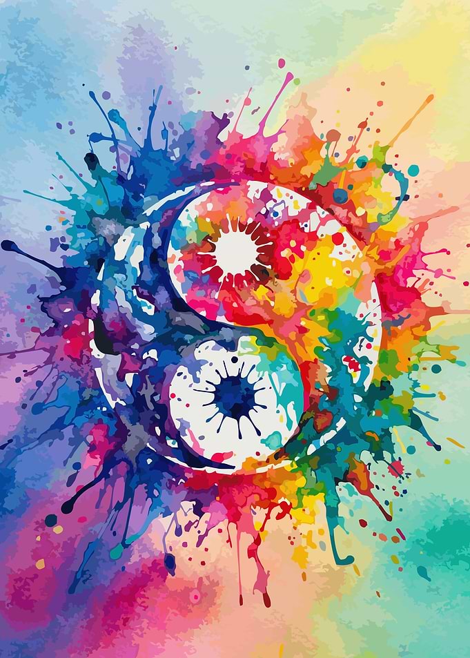 Colorful Watercolor Yin Yang Symbol