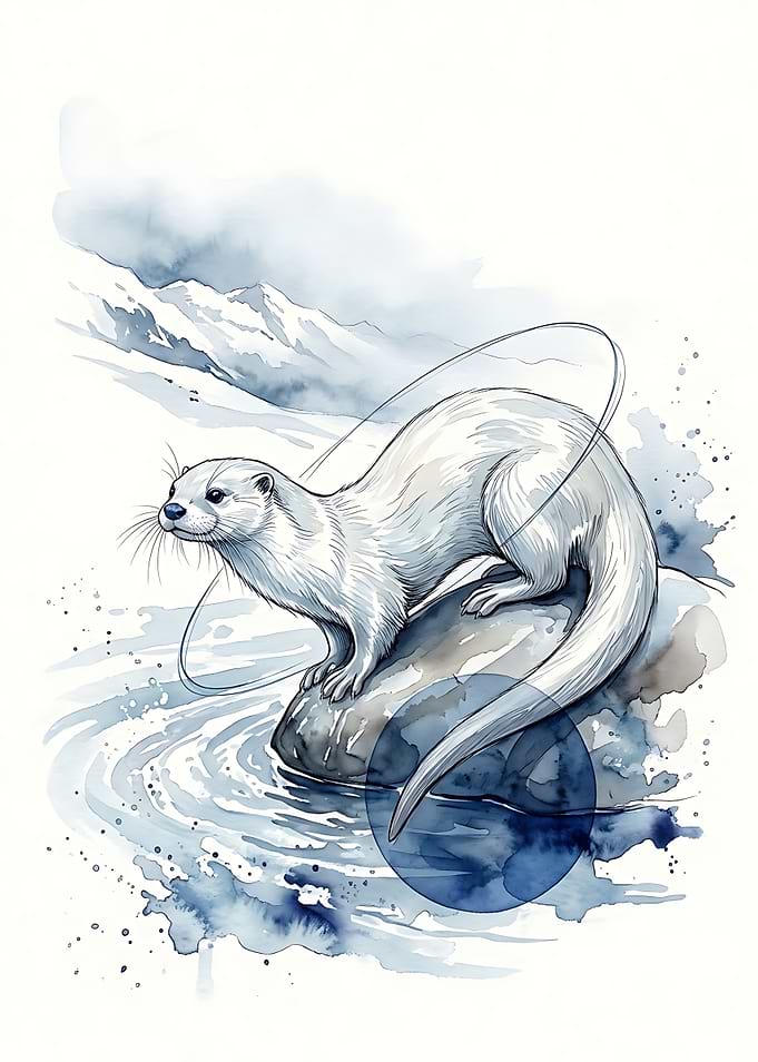 Watercolor Illustration of a White Otter