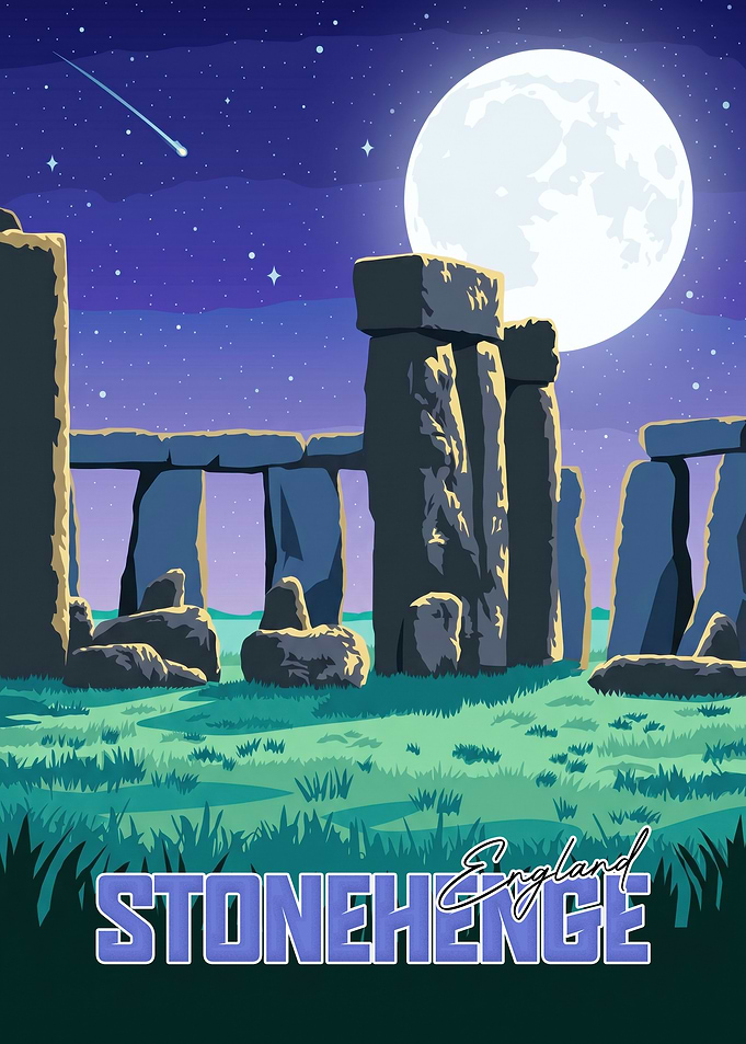 Stonehenge England Night Travel Poster