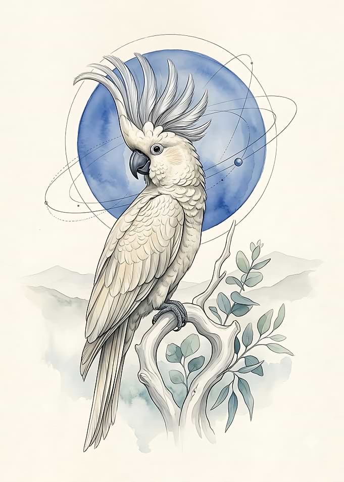 Elegant Cockatoo with Celestial Accents
