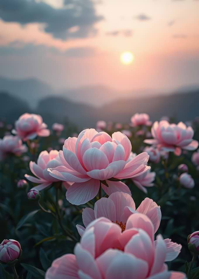 Soft Pink Peonies at Sunset
