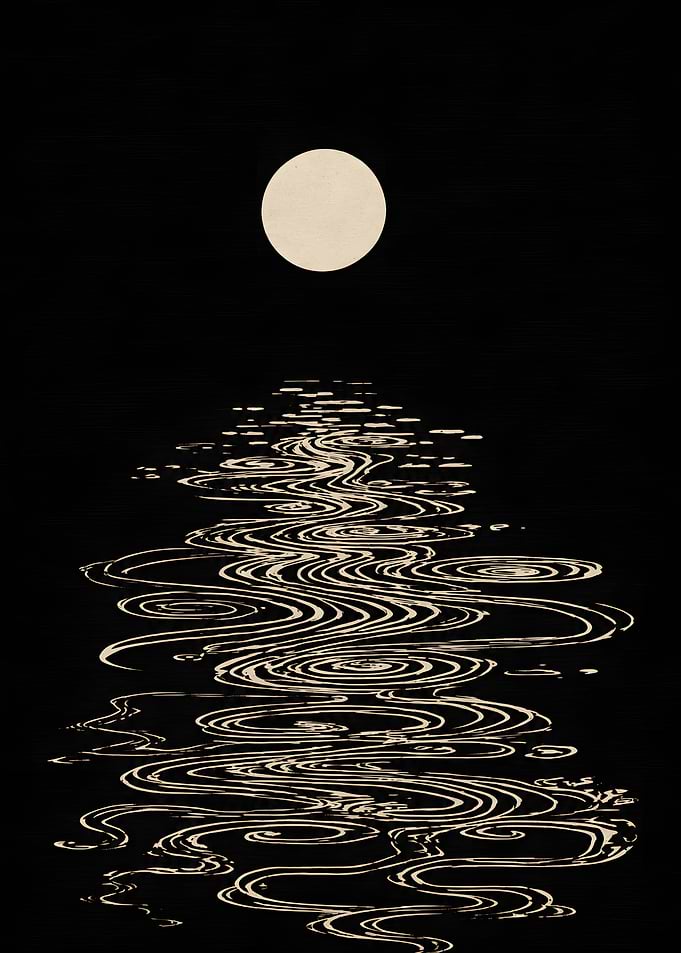 Minimalist Woodblock Moon Ripples