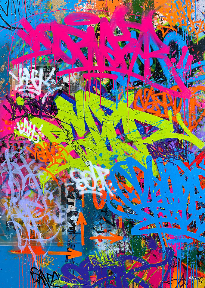 Fuchsia Crossfire - Abstract Graffiti Tags
