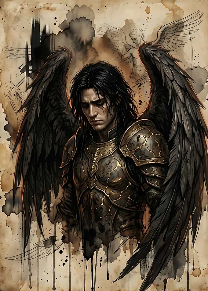Melancholic Fallen Angel in Armor