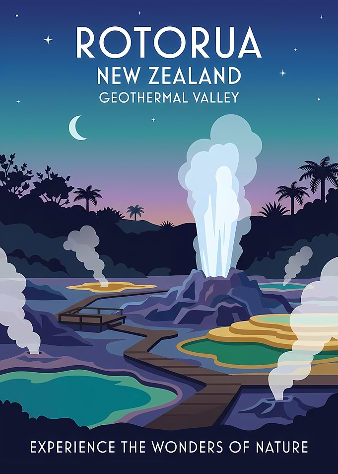 Rotorua New Zealand Geothermal Valley Poster