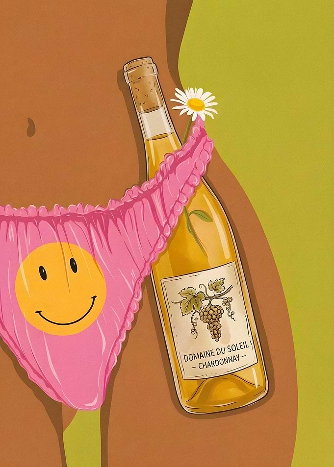 Chardonnay and Smiley Face Bikini Illustration