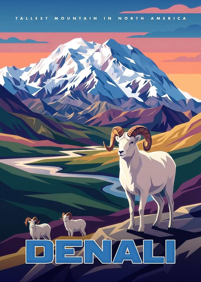 Denali National Park Travel Poster