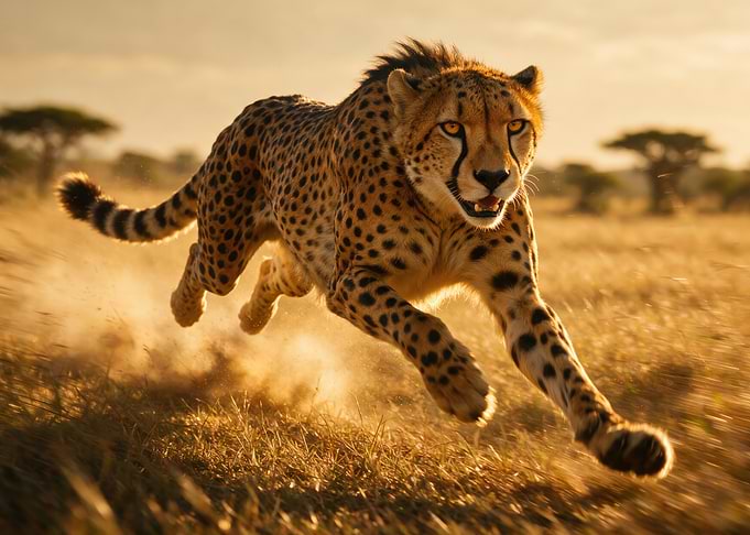 Cheetah Running in African Savanna
