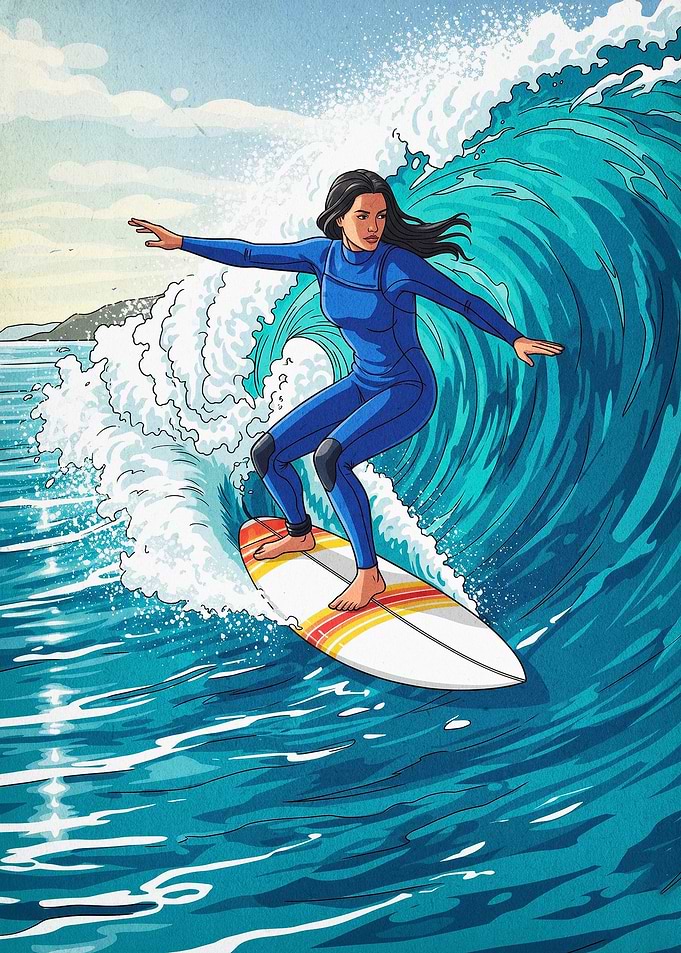 Surfer Girl Wave Ocean Art Poster