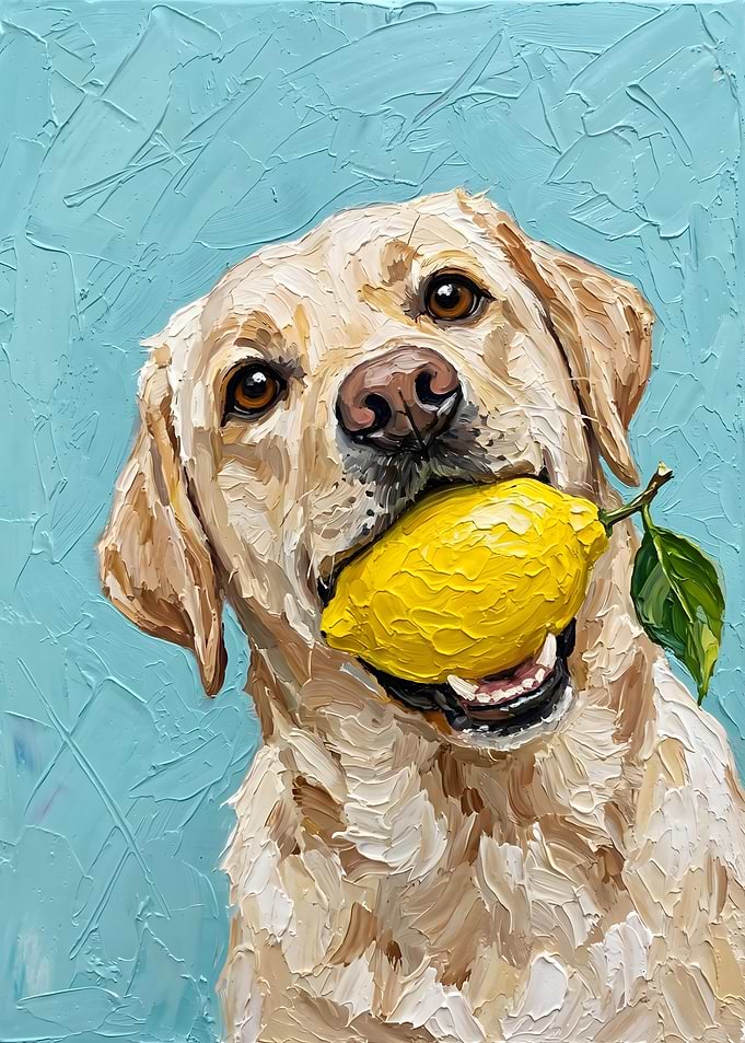 Labrador Retriever Holding a Lemon Painting