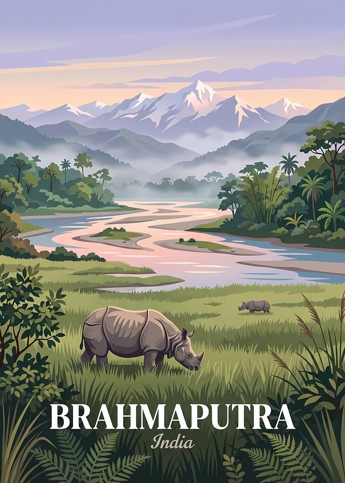 Brahmaputra India Travel Poster