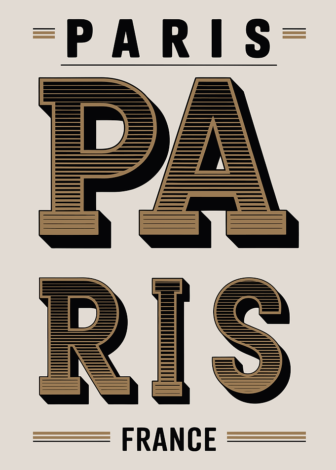 Vintage Style Paris France Typography Poster