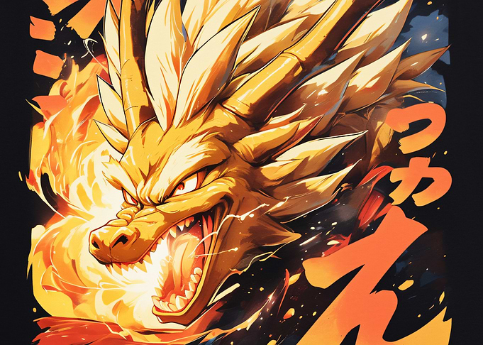 Golden Dragon Anime Style Illustration