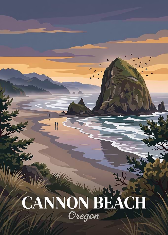 Cannon Beach Oregon Travel Poster