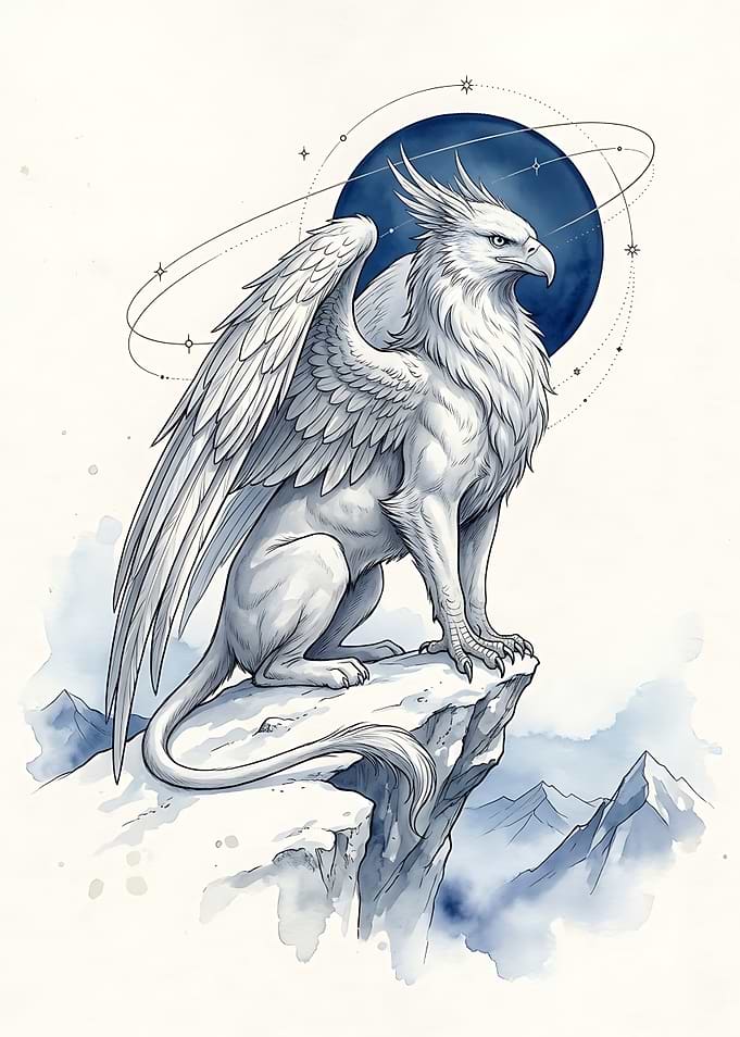 Majestic Griffin Perched on Mountain Peak