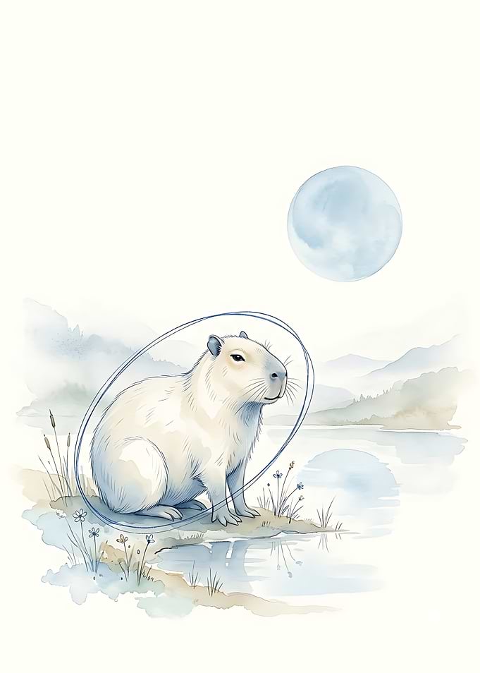Watercolor Capybara by the Lake