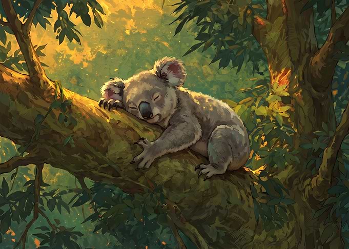 Sleeping Koala in Golden Sunlight