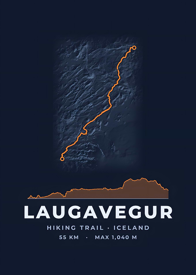 Laugavegur Hiking Trail Map Midnight Blue Print