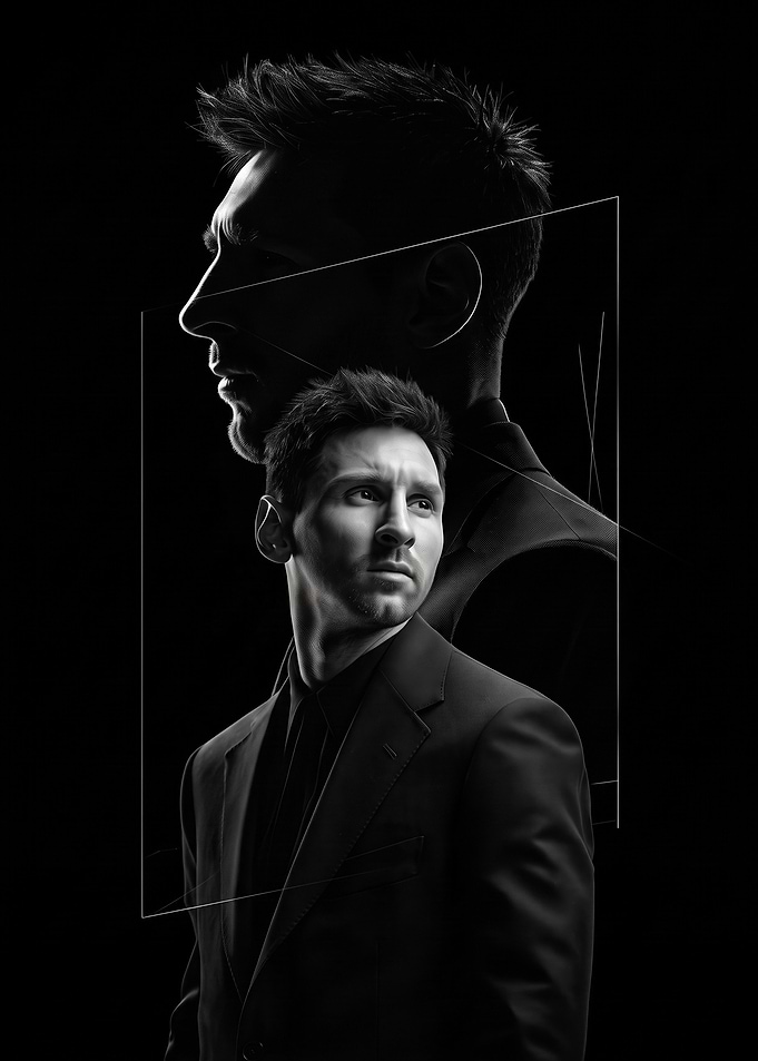 Lionel Messi Black and White Portrait