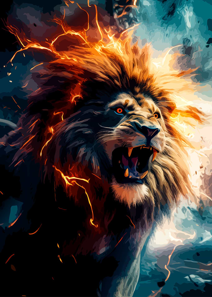 Roaring Lion with Electric Fire Mane
