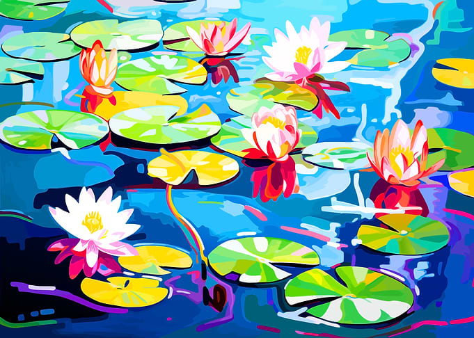 Vibrant Water Lily Pond Painting