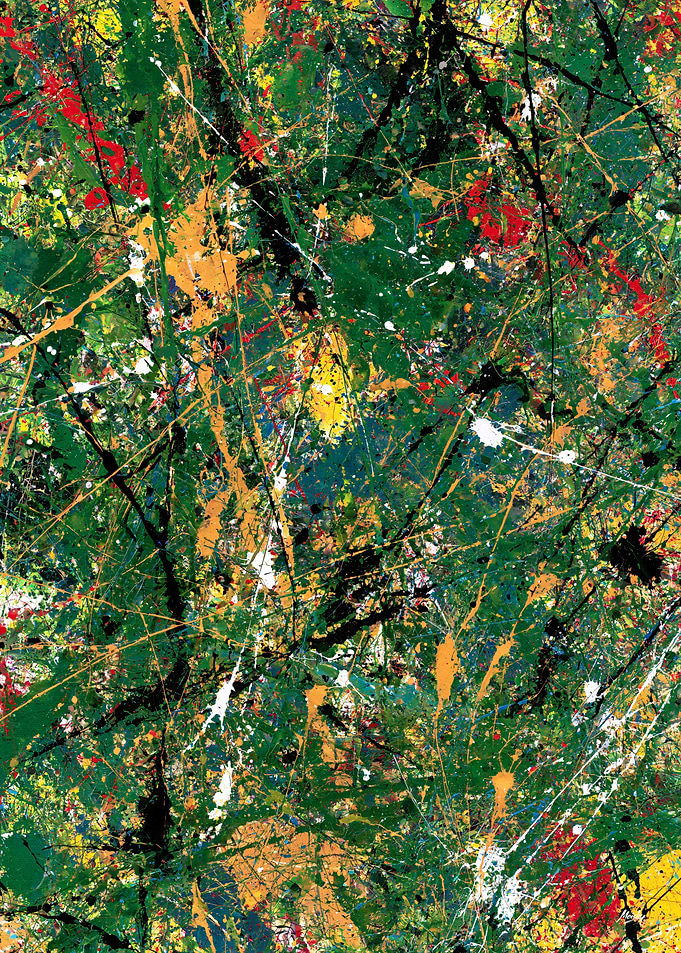 Emerald Surge - Green and Gold Action Painting