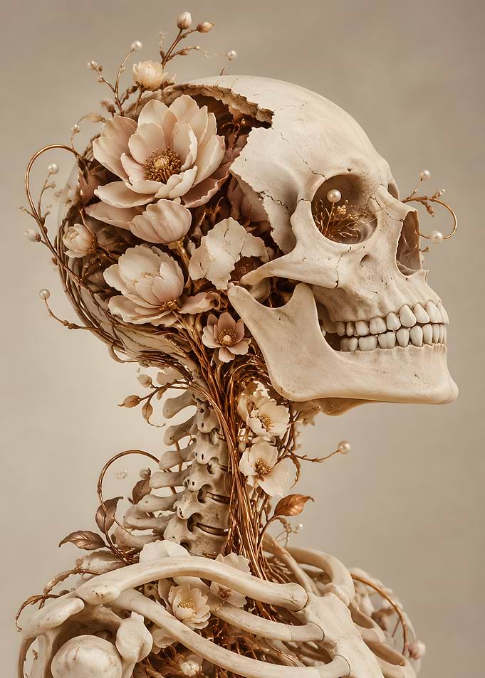 Floral Skeleton Sculpture Art