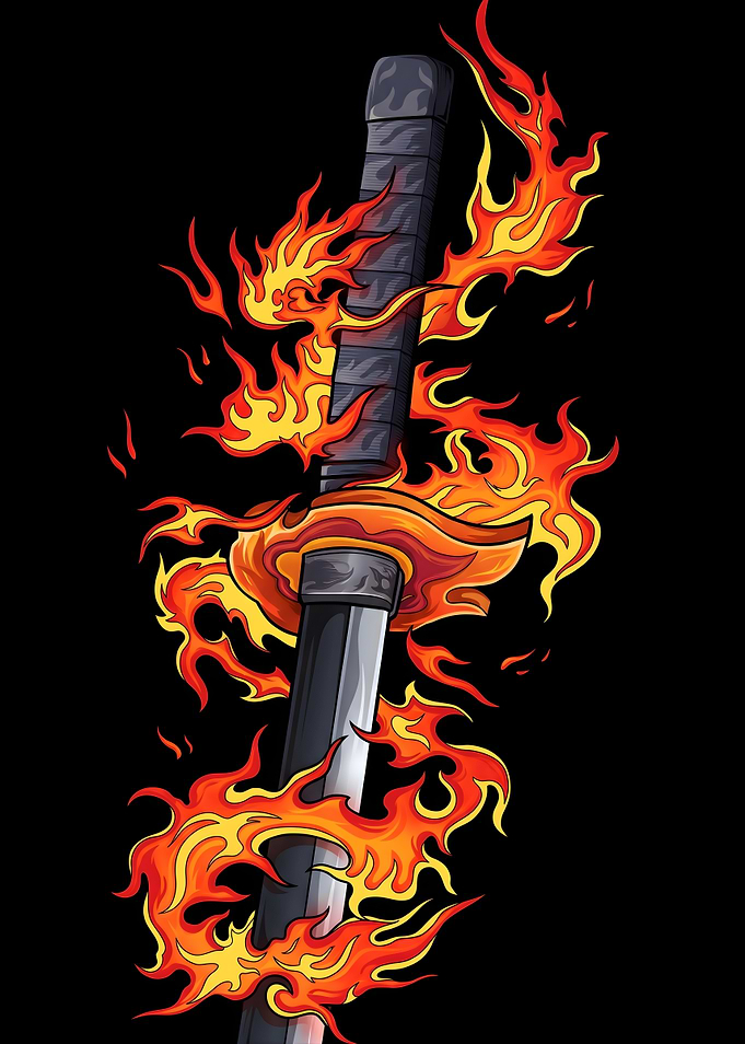 Flaming Katana Sword Digital Art